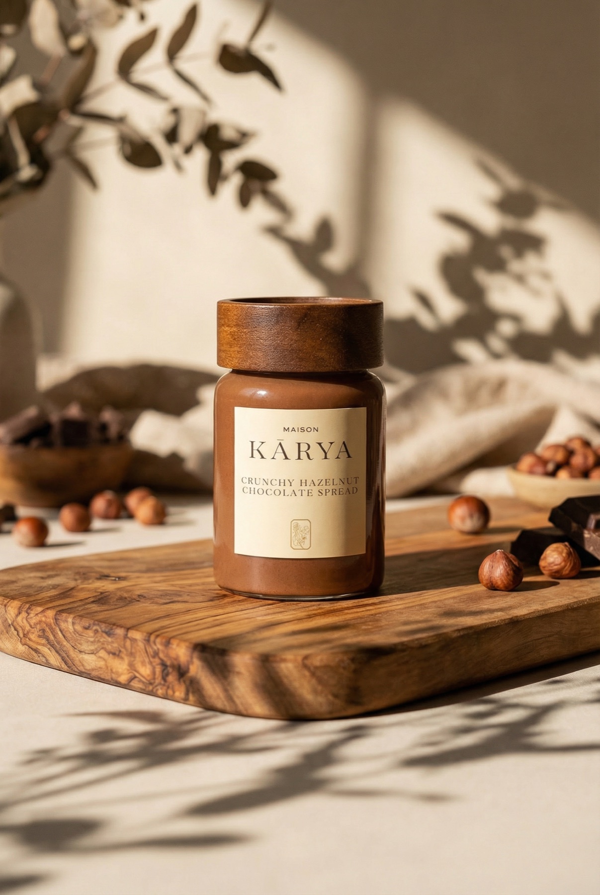AI-assisted styled social image of the chocolate spread jar